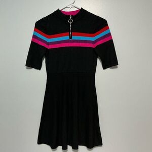 Sequin Heart girls Black Dress with Pink and Blue Stripes size L